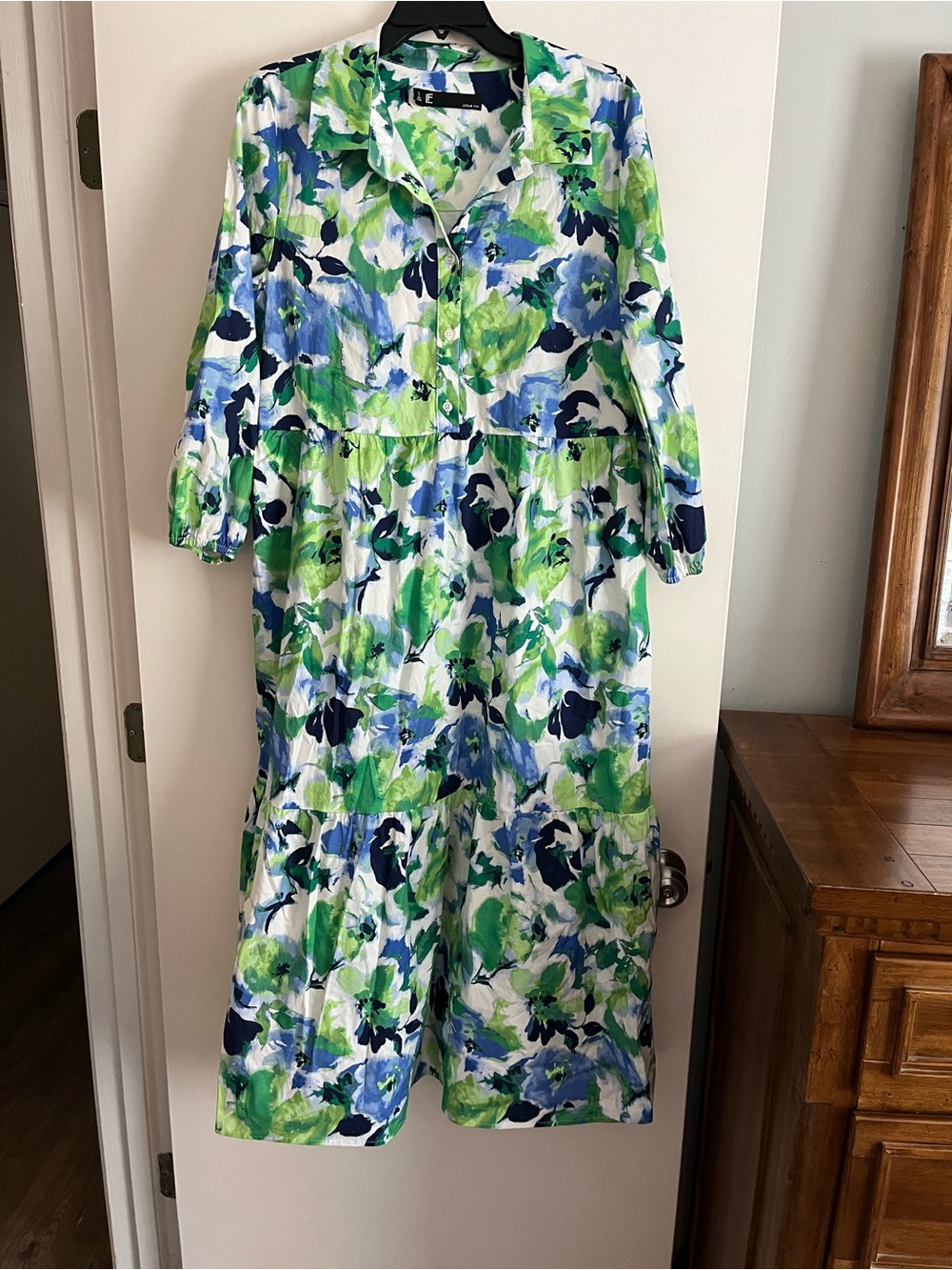 Leslie Fay Floral Midi Dress in Blue, Green & White